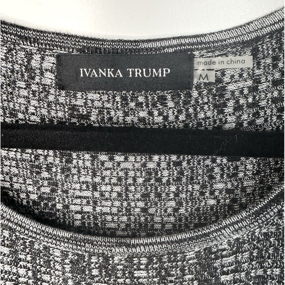 Ivanka Trump Knit Sweater Dress M Fit Flare Circle Marled Gray Black Knee Length - Picture 10 of 12